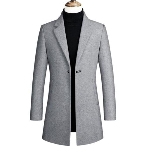 Mens Woolen Coat Mens Winter Long Wool Jacket Coat Men Business Casual Thick Warm Trench Coat Windbreaker Male Clothes Overcoat