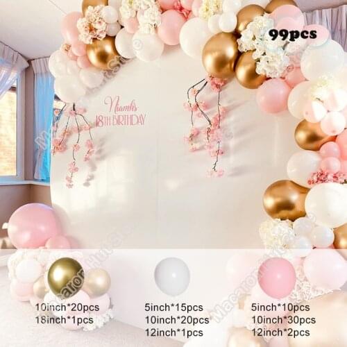 99pcs Macaron Pink Wedding Birthday Party Backdrop Baby Shower Decor Golden Decoration Celebration Dinner Balloon Garland Kits
