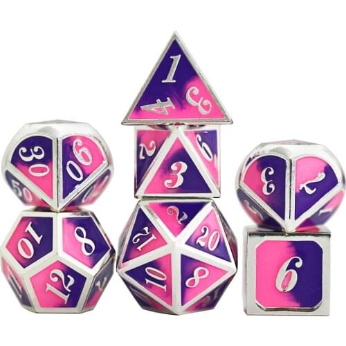 Metal Dice Set 7pc Polyhedral Mixed Color for DND Role Playing Table Games with Bag