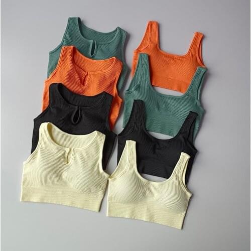 2021 New Womens Sports Bra Seamless Bras Cropped Fitness Running Tops Sport Ribbed Vest Yoga Bra Gym Push Up Sports Bra