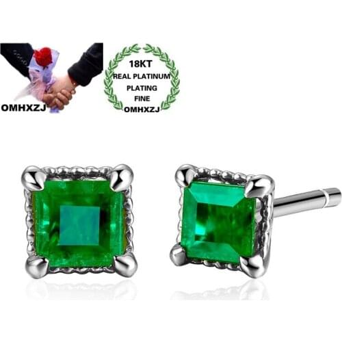 OMHXZJ Wholesale EA631 European Fashion Woman Girl Party Birthday Wedding Gift Square AAA Zircon 18KT White Gold Stud Earrings