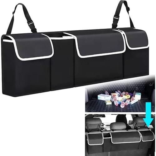Backseat Trunk Organizer for SUV&Car-Hanging Organizer Foldable Cargo Storage Bag with 4 Pockets Adjustable Strap Durable Cover