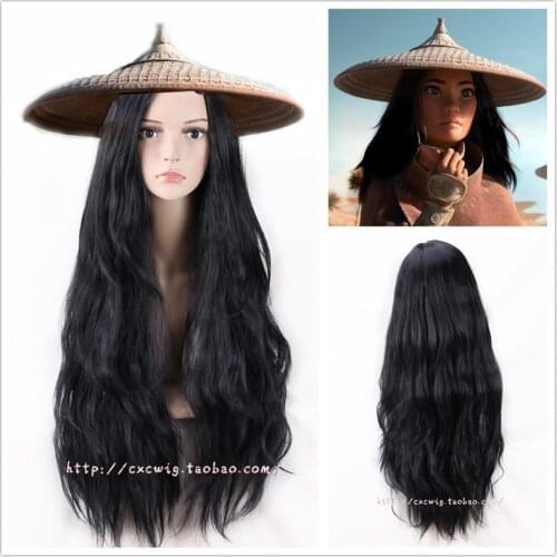 2021 Movie Raya Cosplay Wig Black Fluffy Long Curly Hair Heat Resistant Cosplay Costume Wig