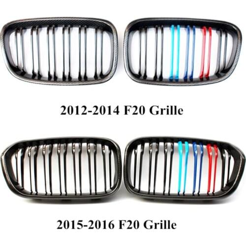 Pair of F20 Carbon Fiber Front Racing Grille For 1 series F20 2012-2016 Glossy M color Kidney Grille Car Accessories