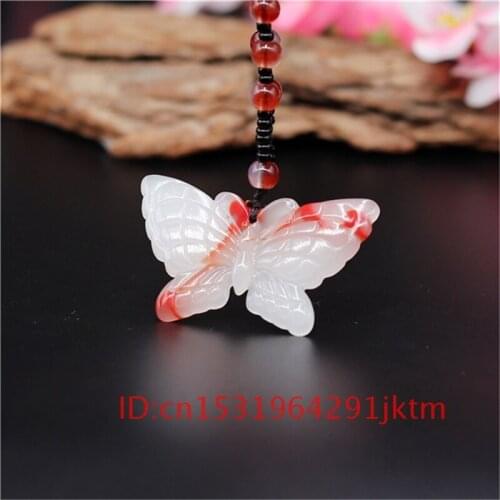 Hand Men Women Amulet Butterfly for Fashion Jewelry Necklace Red Jade Jadeite Pendant Natural Carved Chinese White Gifts Charm