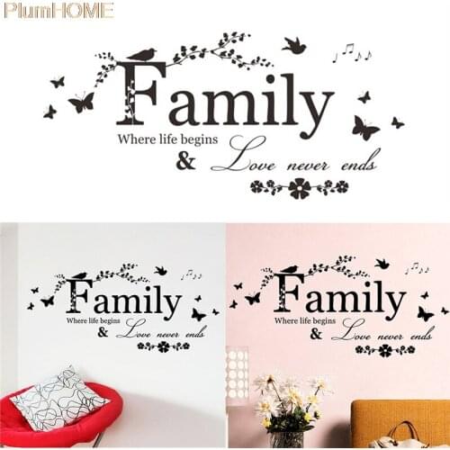Love Family Where Life Begins Love Never Ends Removable Wall Stickers Parlor Vinyl Art Bedroom Home Decor High Quality