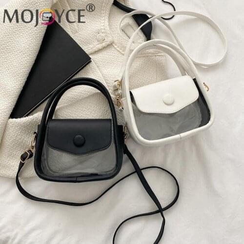 Retro Transparent Patchwork Shoulder Messenger Bag Women Casual PU Flap Handbags Casual Ladies Mini Handbag Streetwear