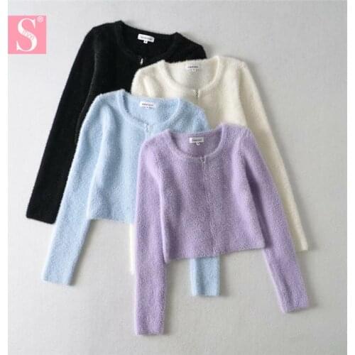 STVY Slim Girls Soft Mohair Knitted Cardigan 2020 Autumn Fashion Ladies Elegant Female Knitwear Women Chic Short Style Sweaters