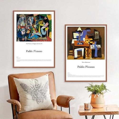 Three Musicians Pablo Picasso Cubism Art Prints Vintage Exhibition Poster Gallery Wall Art Pictures Canvas Painting Home Decor