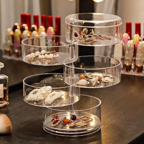 Creative Rotatable Jewelry Box 3/4/5 Layers Plastic Round Jewelry Organizer Earrings Ring Storage Box Cosmetics Beauty Container