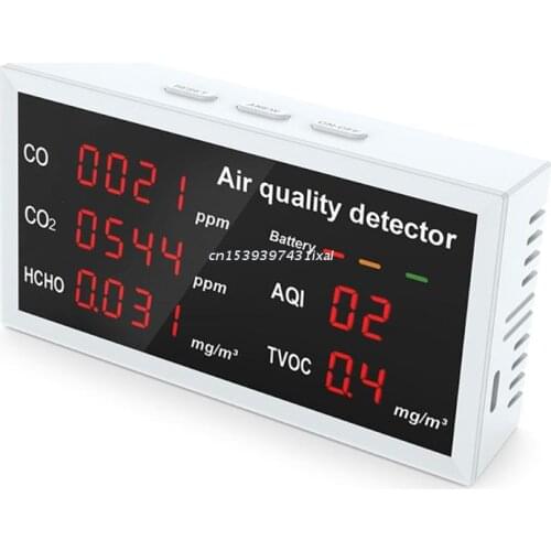 Formaldehyde Air Quality Monitor HCHO/TVOC/AQI/CO/CO2 5-in-1 Multifunctional Air Gas Detector Record Real-time Data Dropship