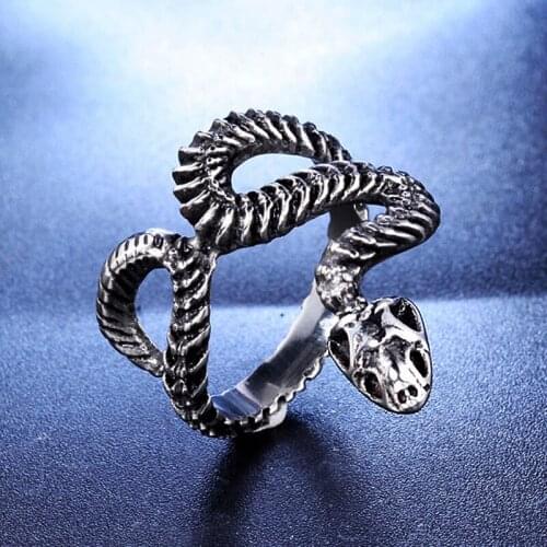 Punk Gothic Skeleton Cobra Ring for Men And Women 316L Stainless Steel Biker Ring Unique Skeleton Snake Jewelry Size 7-13
