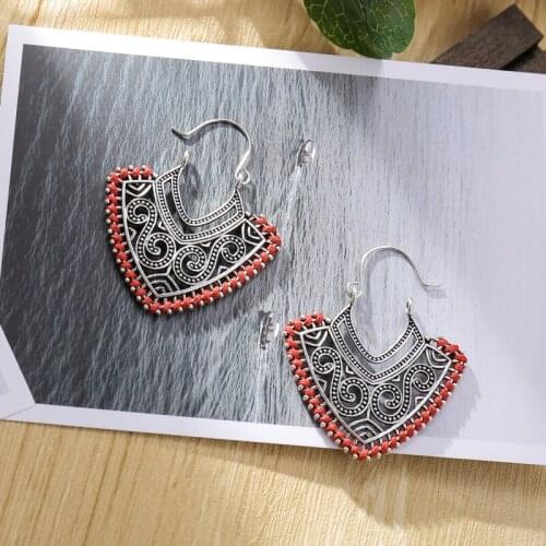Vintage Ethnic Silver Color Geometric Earrings For Women Female Silk Bridal Party Wedding Jewelry Ornaments Accessories