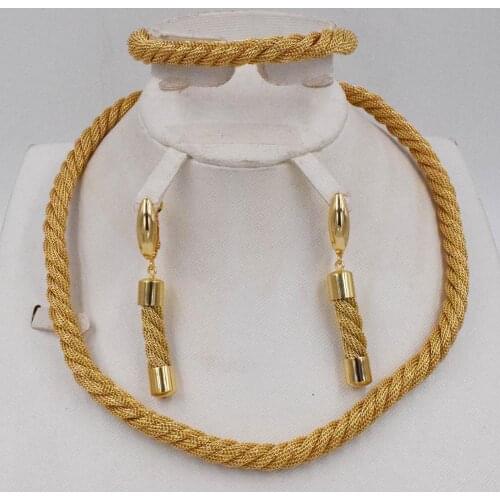 High Quality Ltaly 750 Gold color Jewelry Set For Women african beads jewlery fashion necklace set earring jewelry