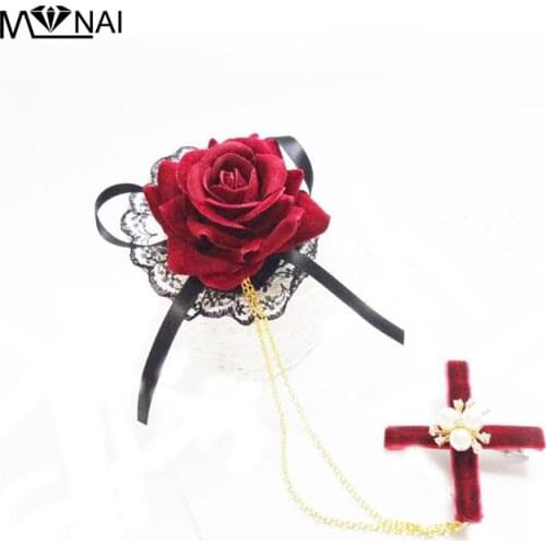Lolita Japanese Girls Rose Lace Hair Clip Gothic Lady Chains Hair Accessory Vintage Clips Cospaly Accessories