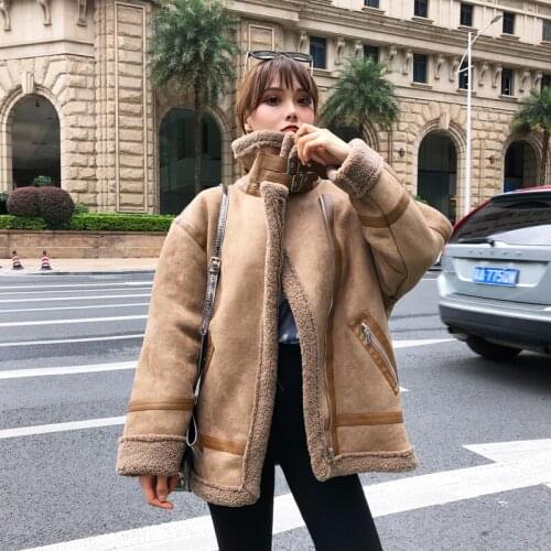 Suede Coat Bomber 2021 Winter Lambswool Jacket Coat Women Locomotive Jacket Ladies Warm Suede Jacket Female Lambswool Overcoat