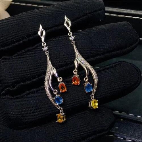New natural sapphire earrings 925 silver colored sapphire womens earrings luxurious and shiny