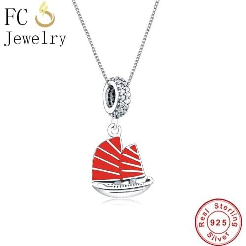 FC Jewelry 925 Sterling Silver Enamel Sailboat Statement Pendant Necklace For Female Women Boho Child Choker Collar Chain Bijoux