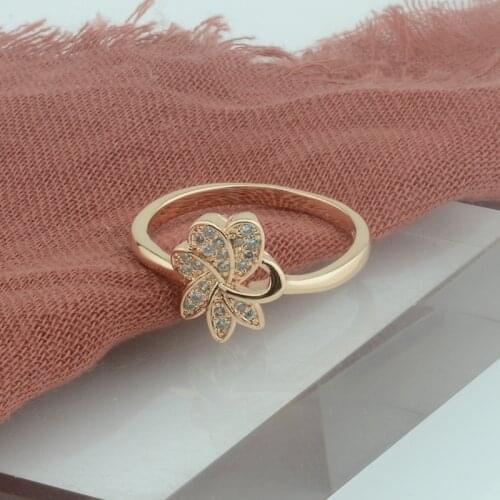 FJ Women 585 Rose Gold Color Leaf Plant Crystal Smart Ring