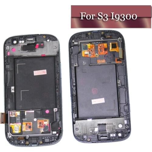 Blue White Compatible For Samsung Galaxy S3 i9300 LCD Display Touch Screen Digitizer with Home Botton Assembly + Bezel Frame