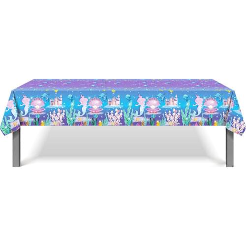 130*220cm Purple Mermaid Shell Disposable PE Table Cloth Mermaid Theme Party Girl Under The Sea Birthday Party Favor Babyshower