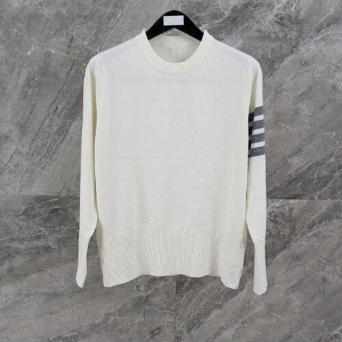 2021 Fashion TB Brand Sweaters Women Loose O-Neck Pullovers Clothing Striped Wool Cotton Autumn Winter Casual Coat