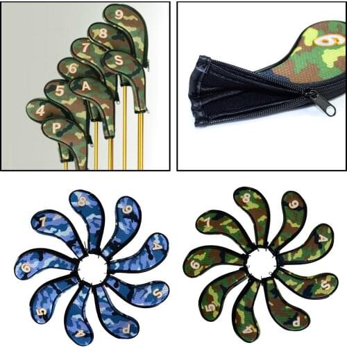 9Pcs/Set Golf Iron Head Cover 4,5,6,7,8,9,A,S,P Nylon Zipper Closure Golf Wedges Headcovers Golf Putter Protector Guard Wrap Set