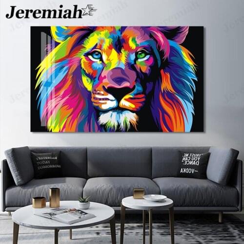 Abstract color canvas Canvas LionPainting Creative Animal Black Background Poster Wall Art Nordic Living Room Home Interi