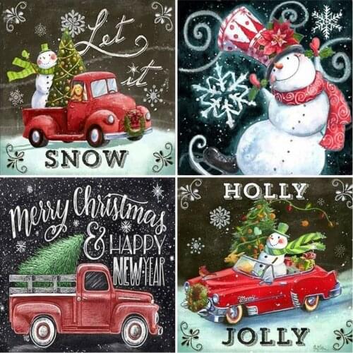 AZQSD Full Square Diamond Embroidery Christmas Snowman Text Mosaic Rhinestones Diamond Painting Cartoon Cross Stitch Home Decor