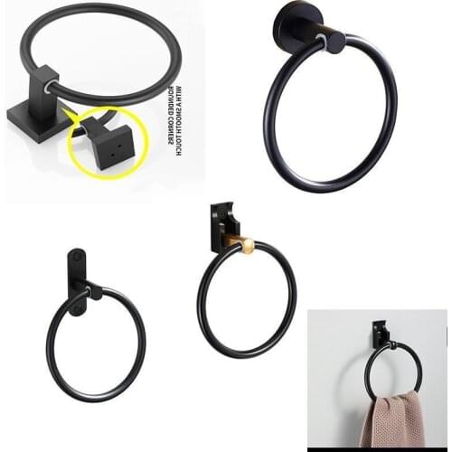Black Square Round Stainless Steel Wall-Mounted Towel Ring Bathroom Towel Rack Kitchen Bathroom Pendant