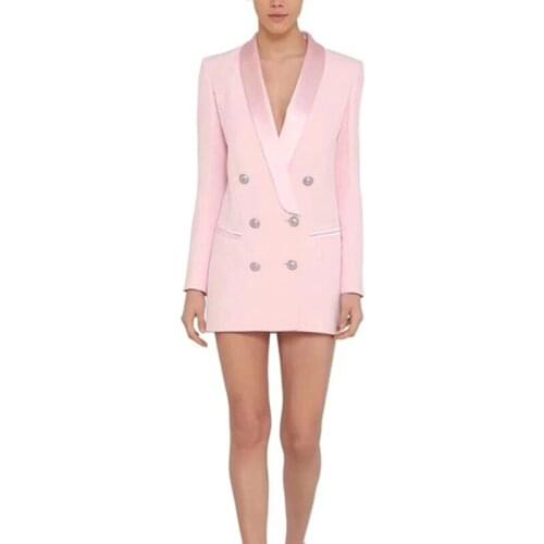 Street Shot Hot Pink Blazer Suits Long Sleeve Double Breasted Formal Outfits Evening Party Wedding Only One Jacket