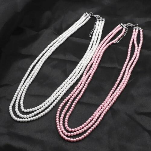 Statement Women Layered Necklace Simulated Pearl Bridal Jewelry Wedding Chain Jewelry 4mm Round Glass Pearls Necklaces Gift A772