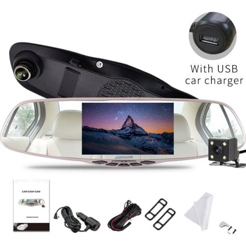 FHD 1080P Car DVR Camera 5 inch 170 Degree Video Recorder Rearview Mirror Dual Lens Car Camera Recorder 30Fps Dash Camera