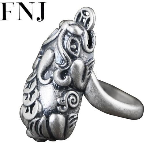 FNJ 925 Silver Pixiu Ring Coins Fashion 100% Original S925 Sterling Thai Silver Rings for Women Men Jewelry Adjustable Size