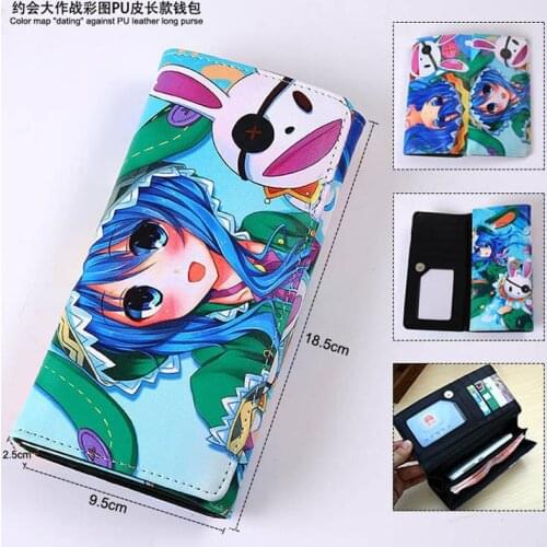 Colorful Long Leather Wallet of Anime DATE A LIVE Card Holder Purse Button Style Note Compartment Money Bag