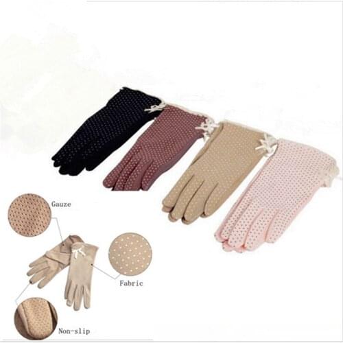 Hot sale Elegant Womens Driving Slip-resistant Sunscreen Cotton Gloves Fashion Dot Lace Female Sun Protection Non-slip Glove