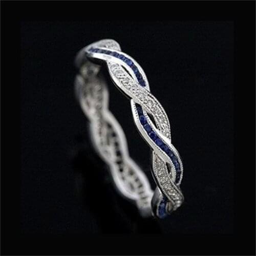 Trendy Female Crystal Infinity Big Ring Cute Silver Color Engagement Ring Luxury White Blue Zircon Wedding Rings For Women