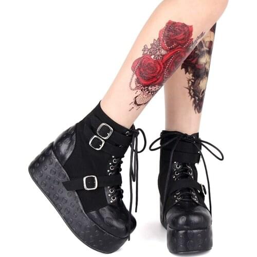 Fashion Winter Women Gothic Skull Printing Motorcycle Boot Female Foam Platform High Heel Shoes Punk Casual Short Boots