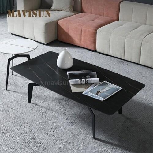 Marble Top Metal Frame Rectangular Coffee Table European Design Combination Of Modern Circular Practical Tea Tables Household