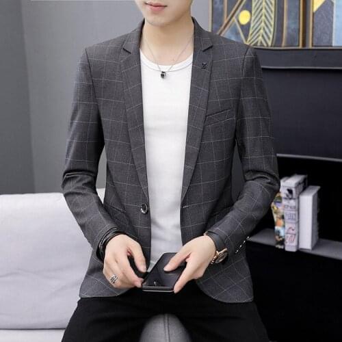 2021 Mens Casual Plaid blazer Spring and Autumn New Slim Fit Business Trends blazer