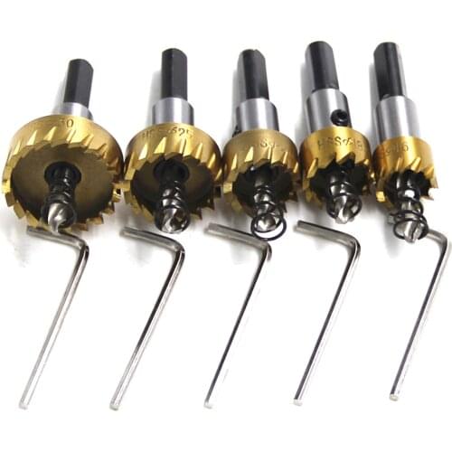 5-piece high speed steel 6542 titanium plated serrated hole opener M2 aluminum plate iron plate drilling bit set 16-30mm