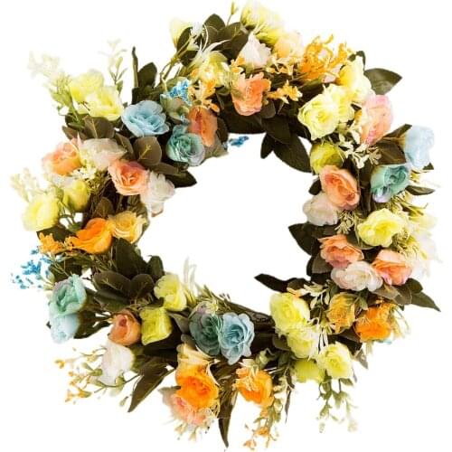 Wall Hanging Decoration Plant Wreath Vine Ring Simulation Flower Garland Rose Vintage Door For Wedding Spring Artificial Flowers