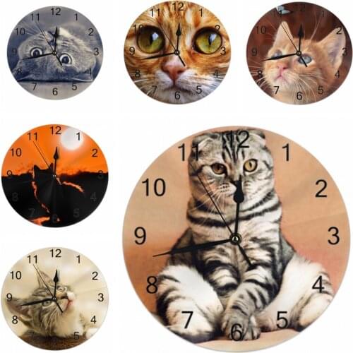 Wall-Clock Decorative Cute Cats Numeral Digital Dial Mute Silent Fashion Digital Clocks Battery Operated Clocks for Kitchen