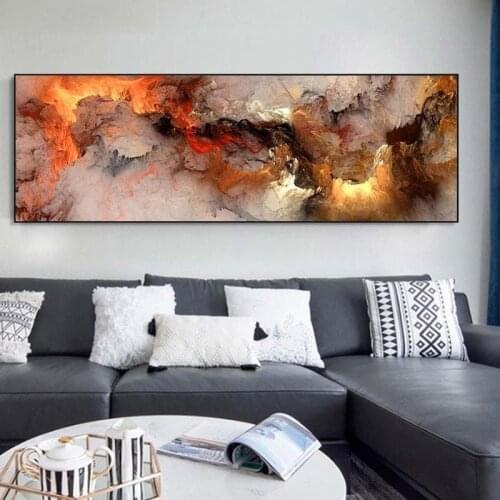 Nordic Poster Orange White Smoke Texture Abstract Canvas Painting Wall Picture Cuadros for Living Mural Modern Simple Room Decor