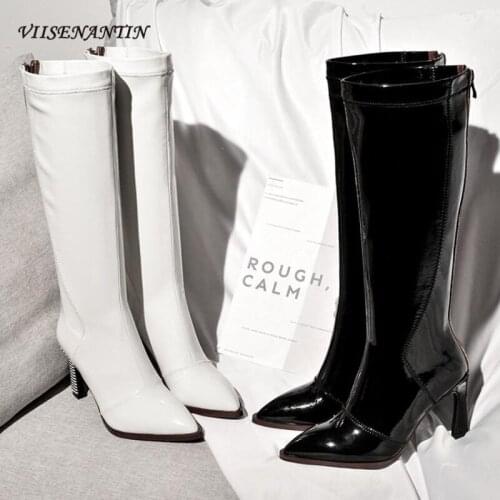 VIISENANTIN 2020 New Autumn Winter Fashion Boots Pointed Toe Pofiled Heel Patent Leather Martin Boots Female High Boots