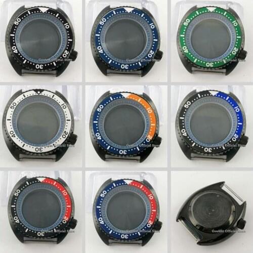 New Black PVD Case NH35 NH36 Movement Watch Case 45mm Blue Chapter Ring Sapphire Glass Alloy Bezel Insert