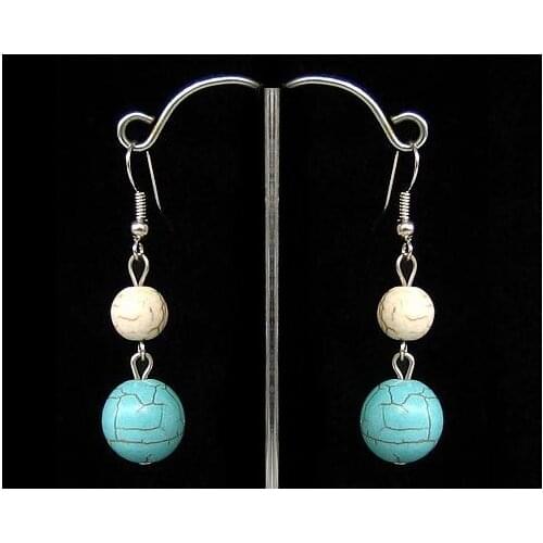 New Favorite Pearl Store Beautiful Gemstone Jewelry Blue White Turquoise Earrings S925 Silver Dangle Earring Charming Lady Gift