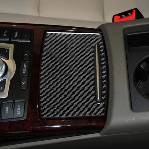 Real Carbon Fiber Primary Color Car Center Console Water Cup Cover Sticker Panel Trim for Audi A6 2005-2011 Models Accessories