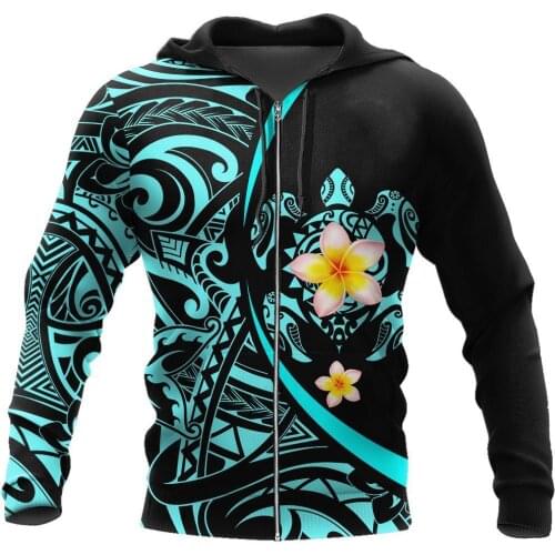 Polynesian sea turtle tattoo 3D complete print zip hoodie Harajuku casual street sweatshirt autumn winter fashion hoodie DLL03