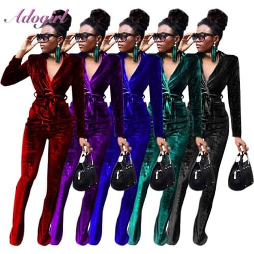Casual Velvet 2 Piece Set Office Lady OL Blazer Suit Women Solid Long Sleeve With Belt Blazer Coat Cardigan Flare Pants Outfit